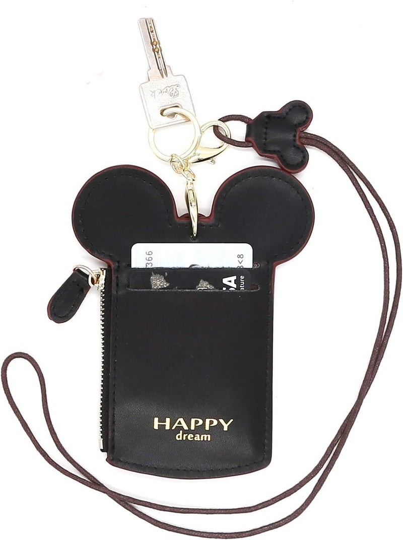 QiMing Mouse Ears Card Holder,PU Lovely Lanyard Family Toys for Girl Woman - Image 2